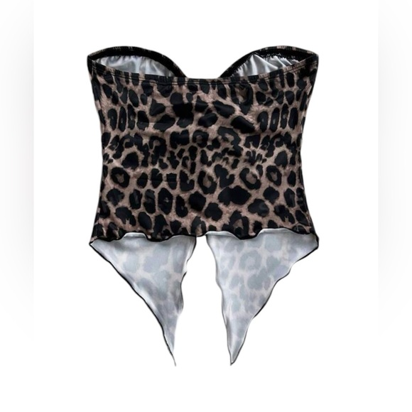 Women Leopard Print Bandeau Crop Top With Front Slit - Picture 2 of 2